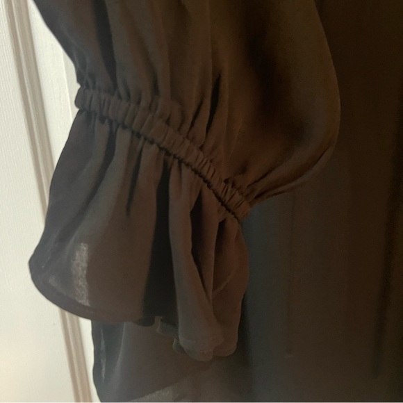 J. Crew Drapey ruffle tie-neck top long sleeve black v-neck BI903 small EUC - Picture 5 of 9